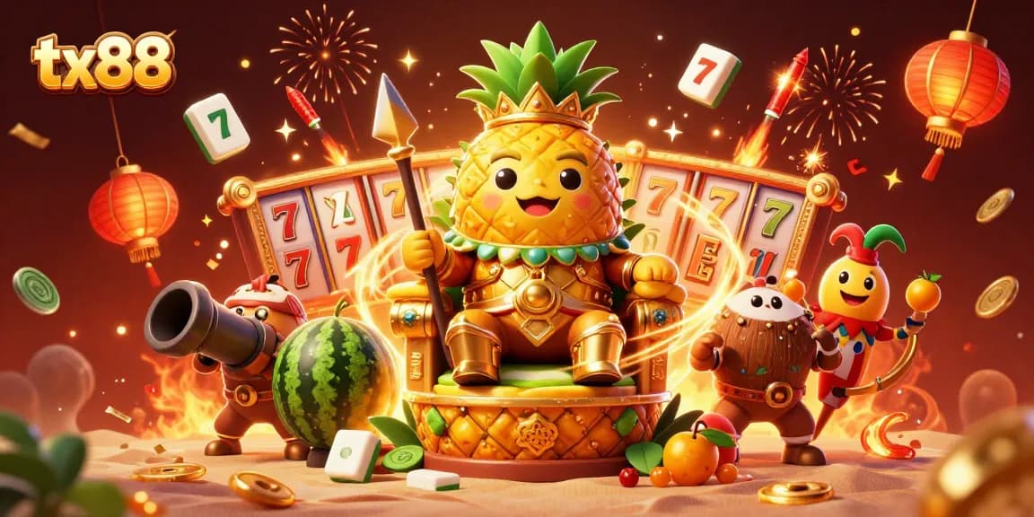 Experience vibrant gaming action with tx88's golden pineapple king and fun slot elements.