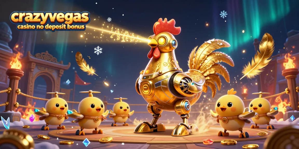 Experience the thrilling adventure of crazyvegas casino no deposit bonus with a vibrant illustration featuring a golden rooster robot.