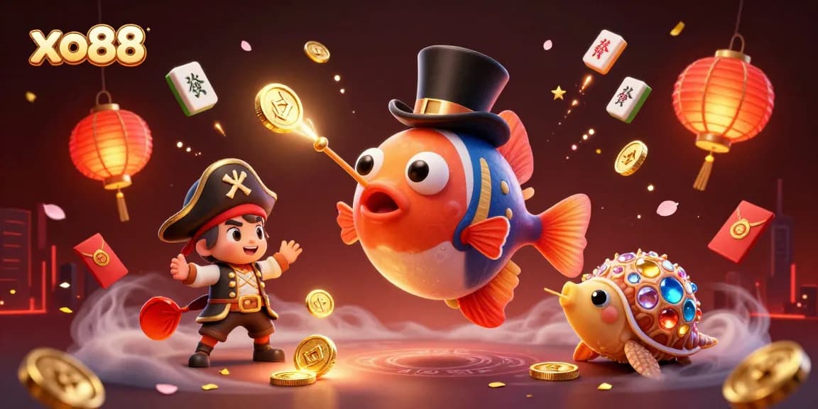 Play xo88 and win big with a vibrant 3D casino scene featuring unique characters and elements!