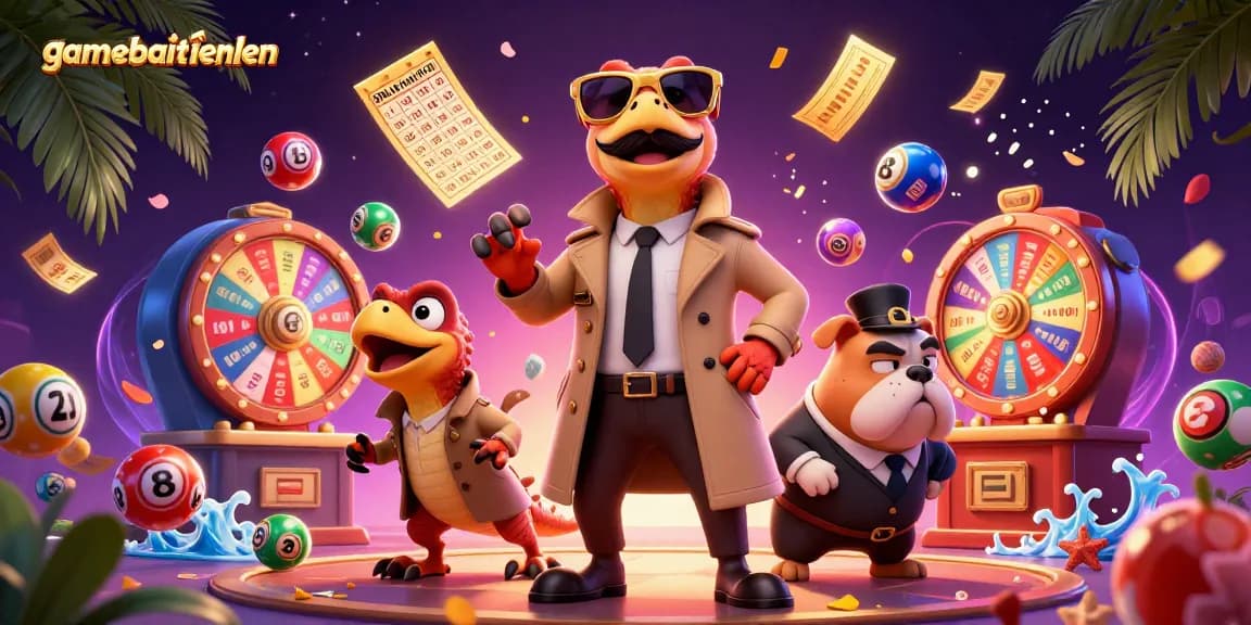Experience thrilling gameplay at gamebaitienlen with raptors entering a VIP lounge in a vibrant casino scene.