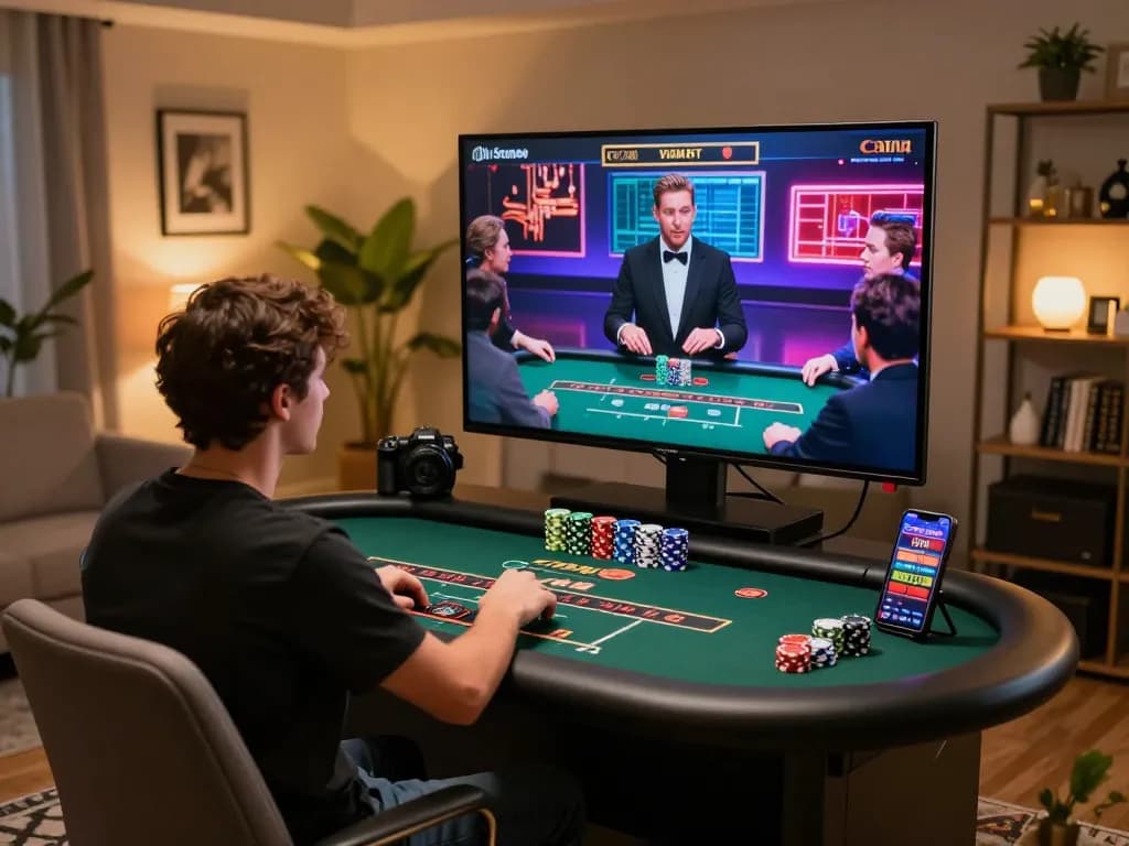 Player engaging with live dealer while enjoying MM 88 online gaming experience at home