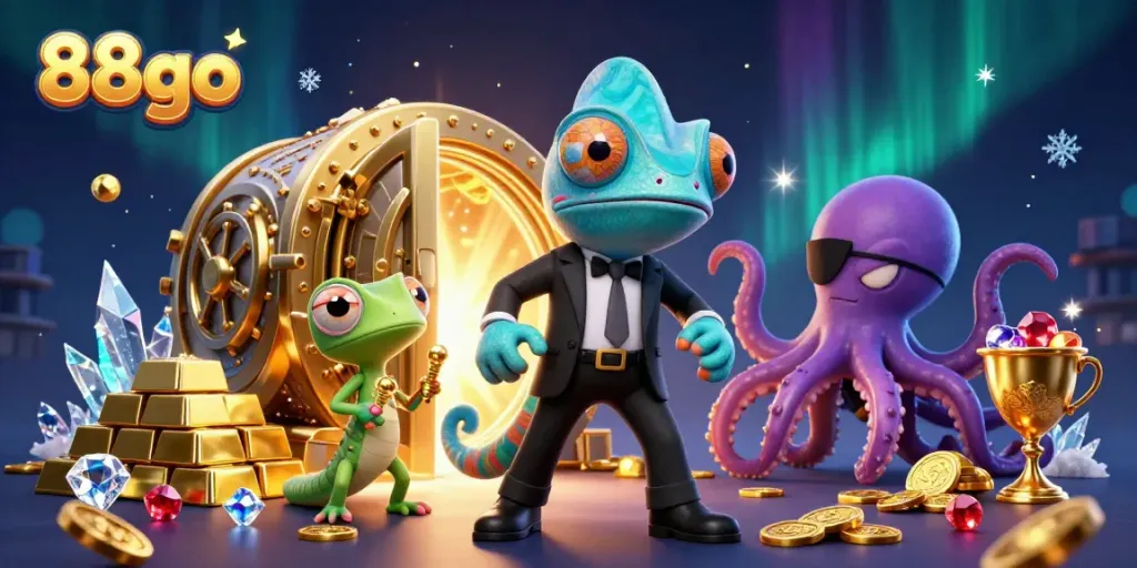 Experience thrilling wins at 88go with vibrant casino-themed characters and lavish treasures.