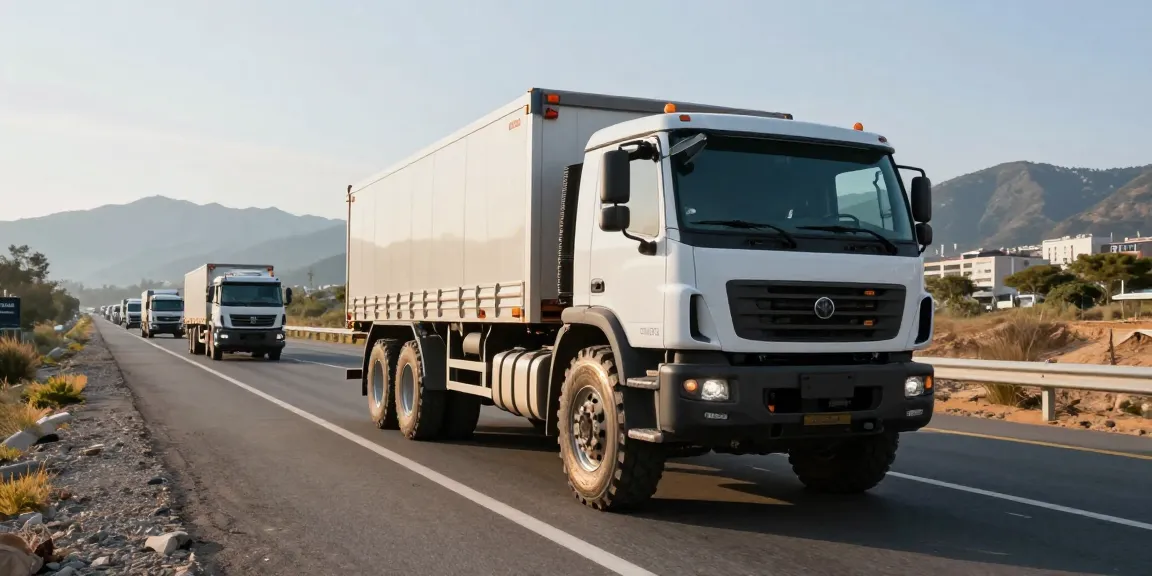 Commercial truck utilizing Double Coin RR99 tires on diverse terrain showcasing reliability and performance.