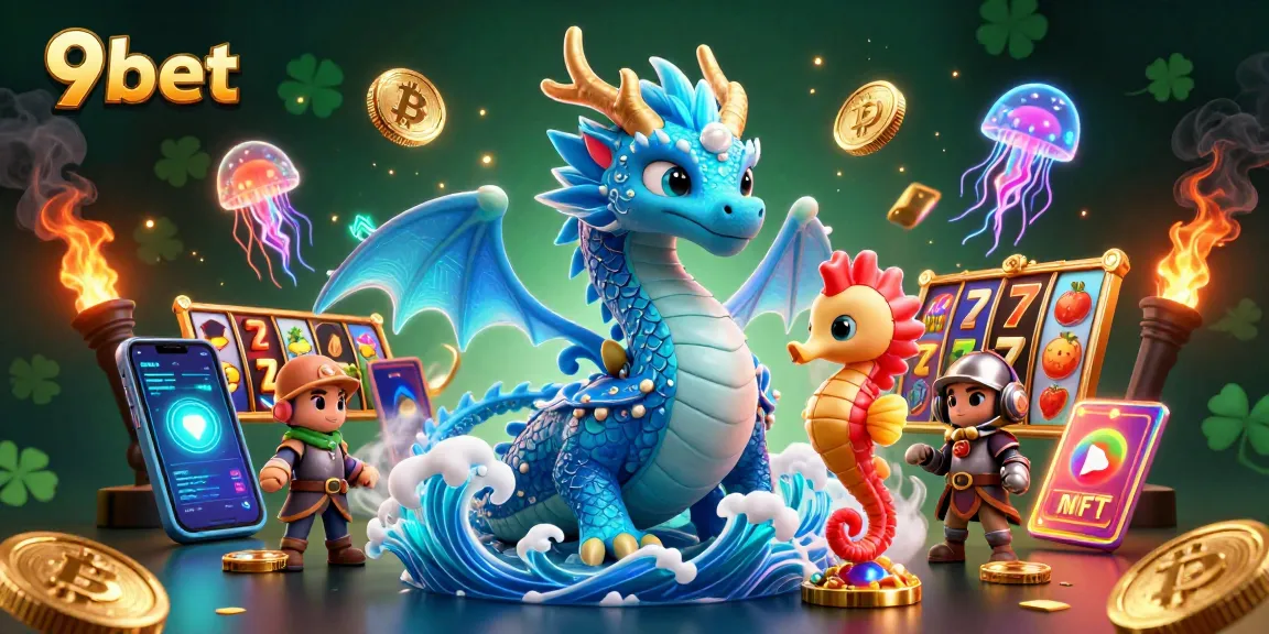 Experience thrilling slot action with 9bet's colorful characters and crypto elements in a vibrant casino setting.