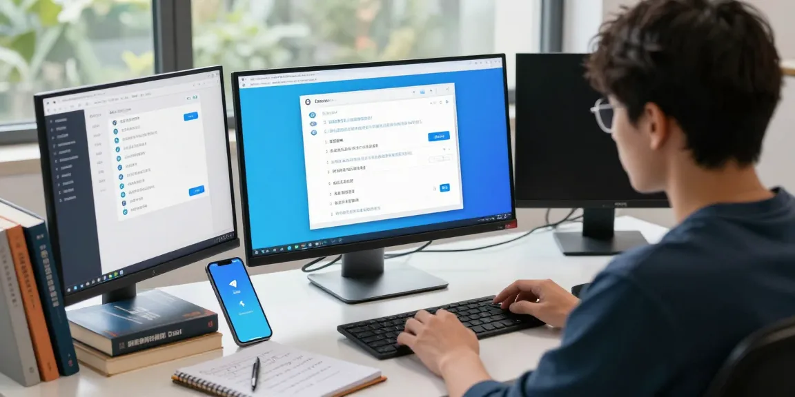 Configuring Telegram Chinese language settings in a modern tech workspace.