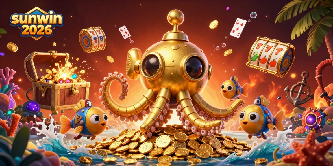 Experience thrilling gameplay with sunwin 2026 in this vibrant underwater casino scene featuring golden kraken and slot reels.