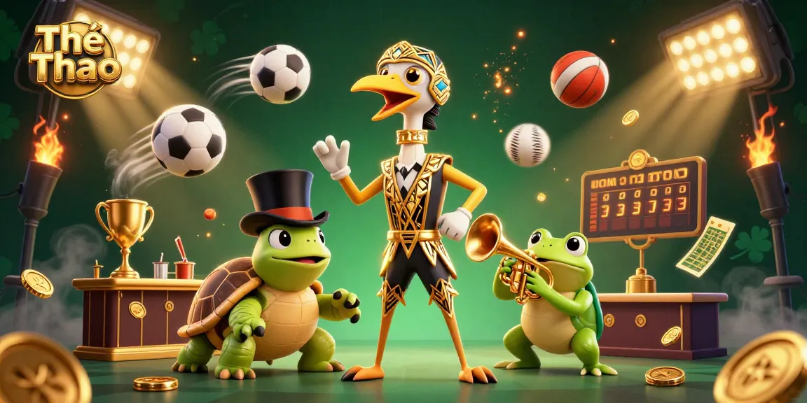 Thể Thao illustration showcasing a lively scene of 3D characters engaged in sports, with dynamic elements enhancing the gambling atmosphere.