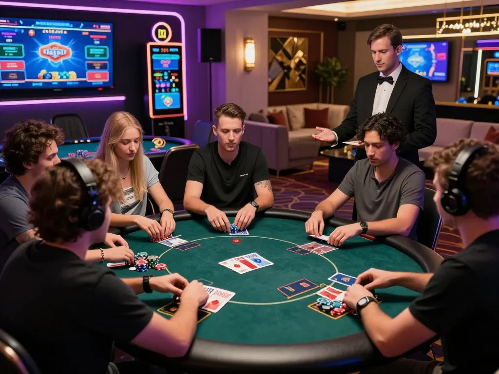 Engaging MM88 online casino gaming scene with players at digital poker table.