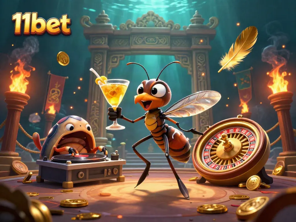 Experience the excitement of 11bet with a vibrant 3D casino scene featuring unique characters and elements.