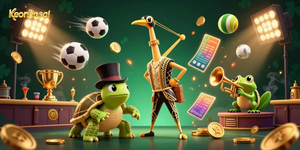 Experience keonhacai action with cartoon characters celebrating victory in an energetic betting scene.