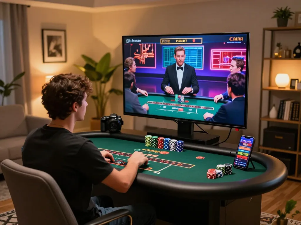 Player engaging with live dealer while enjoying MM 88 online gaming experience at home
