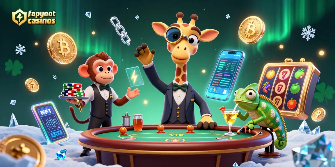 Fast payout casinos scene showing giraffe, monkey, and chameleon in a dynamic gambling setting.