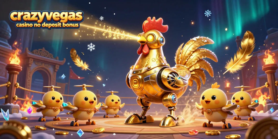 Experience the thrilling adventure of crazyvegas casino no deposit bonus with a vibrant illustration featuring a golden rooster robot.